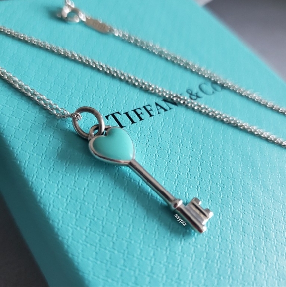 *SOLD* Tiffany & Co Blue Enamel Heart Key Necklace - Picture 5 of 12